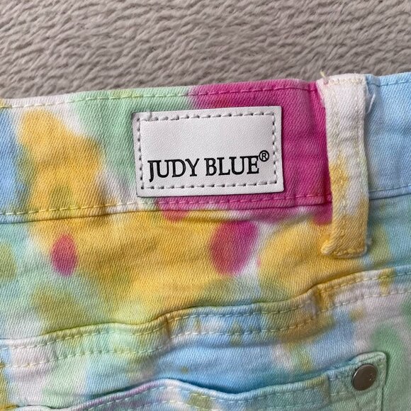 Judy Blue Woman's Tie-Dye Denim Shorts L Multicolor Cotton Blend Comfortable Sty - Picture 11 of 13